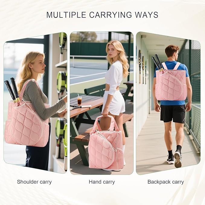 2-in-1 Tennis Tote Bag & Tennis Racket Backpack – Extra-Large Quilted Pickleball Racquet Bags, Water-Resistant & Lightweight for Men & Women