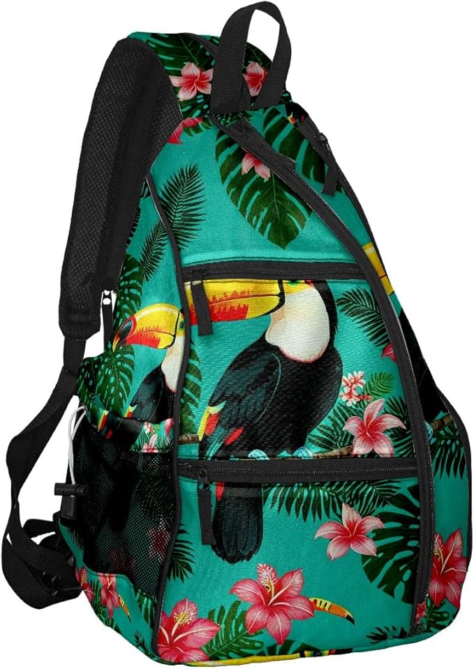 Pickleball Bag Toucan Emerald Green Pickle Ball Backpack for Women Men Premium Lightweight Crossbody Sling Bag Sports Backpack for Pickleball Paddle Tennis