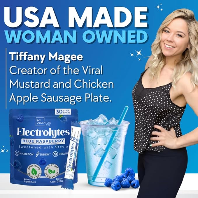 Zero Sugar Blue Raspberry Electrolytes Powder Packets (30 Pack) - All Natural Ingredients, Caffeine Free Energy for Refreshing Hydration - Vegan, Keto, Paleo - Sugar Free Electrolytes Powder No Sugar