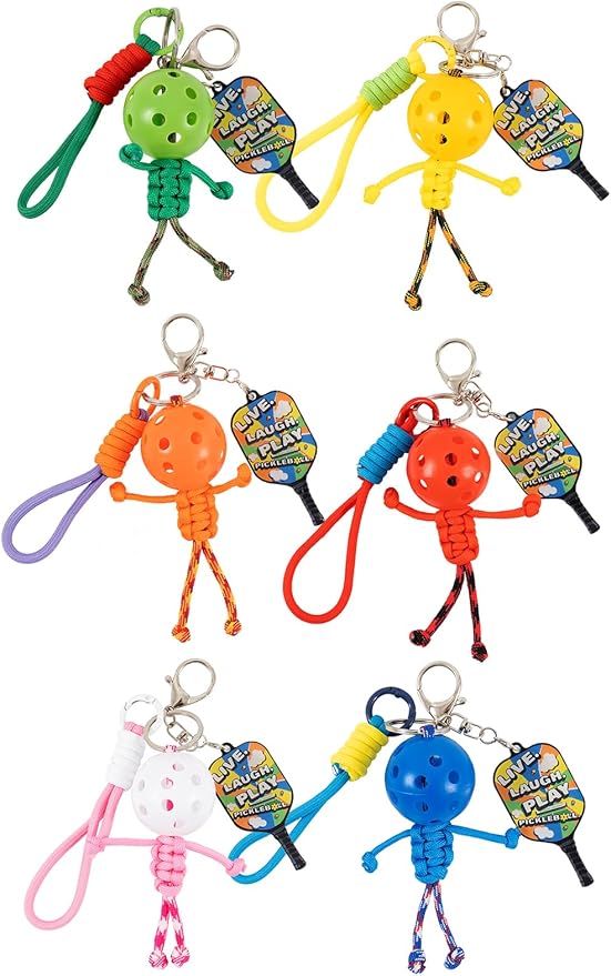 6Pcs Pickleball Handmade Keychains, Inspirational Gifts for Pickle ball Lovers Women Men, Cute Unique Design in 6 Colors