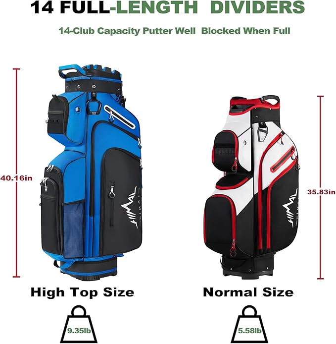 UNIHIMAL 14-Way Golf Cart Bag, Premium Full Length Golf Bag for Men with Magnetic Leather Pocket, Handles and Rain Cover