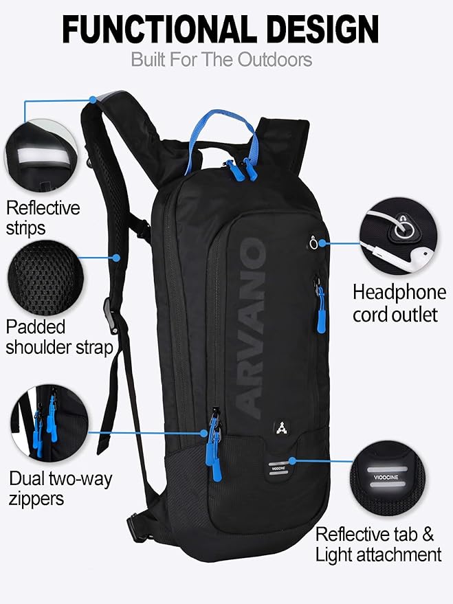 Arvano Hydration Backpack, Lightweight Hydration Pack with 2L Water Bladder, 6L Water Backpack for Men Women Cycling, Hiking, Mountain Biking, Skiing