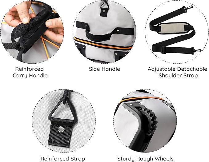 110L/140L Expandable Soft-Sided Foldable Duffle Bag with 2 Rubber Wheels,Packable 32” Rolling Carry-On with Multi-Pockets & Compartments,Grey