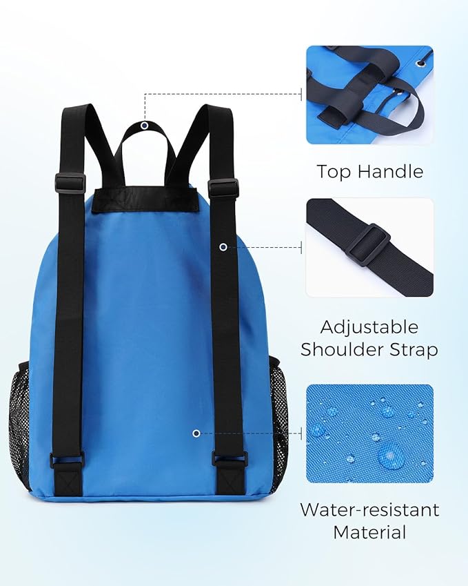 Drawstring Backpack Sports Gym Bag with Wet Pocket Swim Bag Mesh Drawstring Backpack with Shoe Compartment Beach Sackpack for Swimming, Workout Gear (Navy Blue)