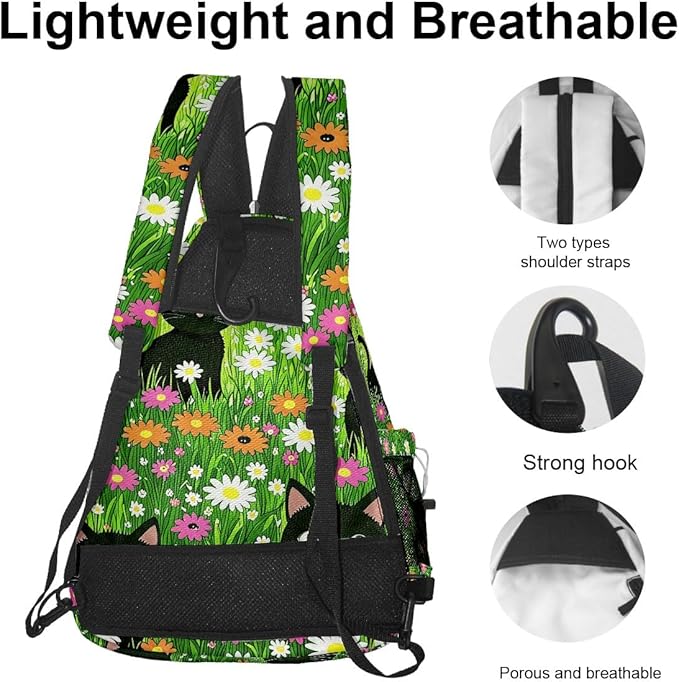 Pickleball Bag Cartoon Cats Green Pickle Ball Backpack for Women Men Premium Lightweight Crossbody Sling Bag Sports Backpack for Pickleball Paddle Tennis