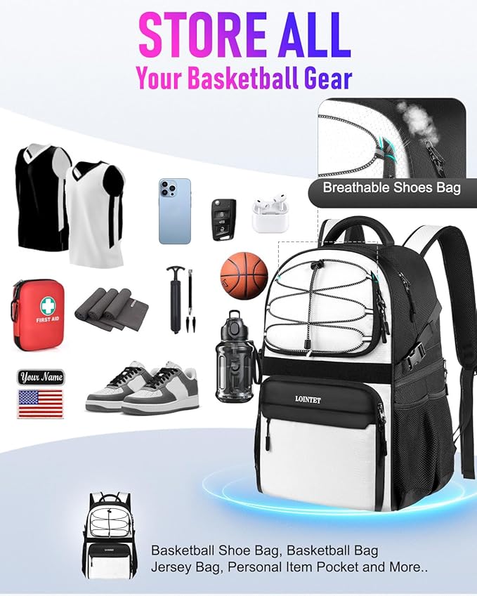 Basketball Bag Backpack with Ball Holder Shoes Compartment, Large Basketball Accessories Sports Bag