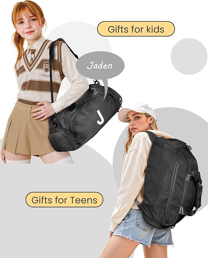 4 Year Old Boy Birthday Gifts, Initial Gym Bags with Shoe Compartment, Dance Bag for Girls, Monogram Kid Overnight Bags, Travel Duffel-Perfect for Basketball Soccer Sport (Letter G)