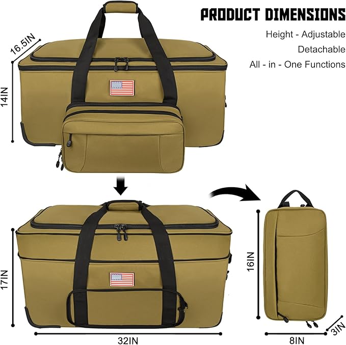 150L Large Rolling Duffle Bag with Wheels, Heavy Duty 32'' Tri-Wheel Gear Hauler for Camping,Moving Sports Equipment, Military & Airline Checked Bag Approved