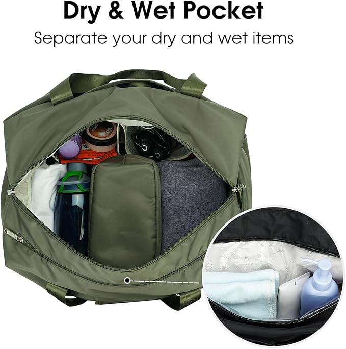 Ceneda 20" Gym Bag for Women with Wet Pocket & Shoe Compartment, Lightweight Duffel Waterproof Carry On Duffle for Travel, Yoga, Overnight (Green)