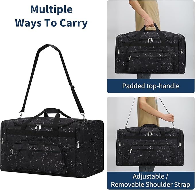 75L Large Duffle Bag for Men - 26 inch Duffel Bag Heavy Duty for Weekend Travel Sport Camping/Travel - Marble Black