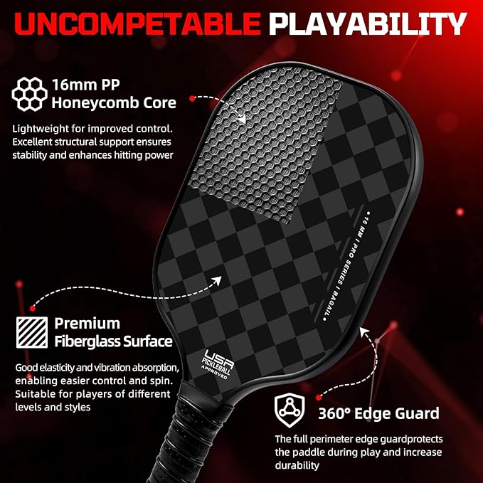 BAGAIL Pickleball Paddles, USAPA Approved Fiberglass Surface Pickleball Set, Lightweight Pickle Ball Rackets with 4 Balls, 1 Bag, Designed in California for Traction and Stability