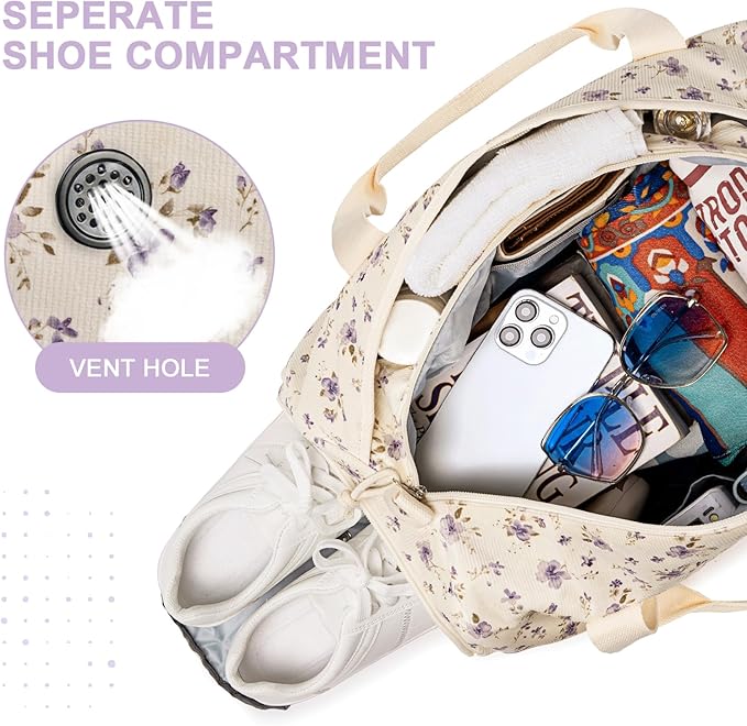 BTOOP Duffle Bag for Gym Sports Women Girls Workout Travel Bag Weekender with Shoe Compartment and Wet Pocket