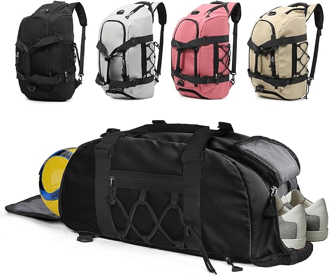 30L Gym Duffel Bag Backpack with Shoe Compartment for Men, Overnight Bag with Wet Pocket for Adults, Black