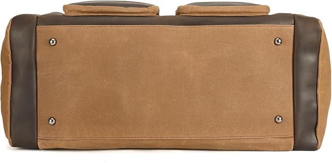 Polare 23” Waxed Canvas Cowhide Leather Waterproof Travel Duffel Bag Trim Luggage Weekender Overnight Carry on Hand Bag