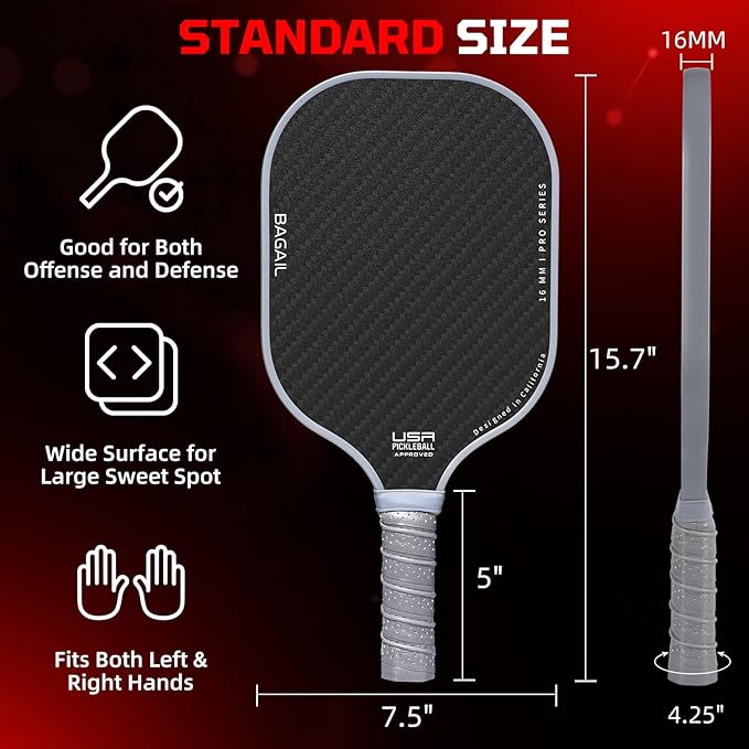 BAGAIL Pickleball Paddles, USAPA Approved Fiberglass Surface Pickleball Set, Lightweight Pickle Ball Rackets with 4 Balls, 1 Bag, Designed in California for Traction and Stability
