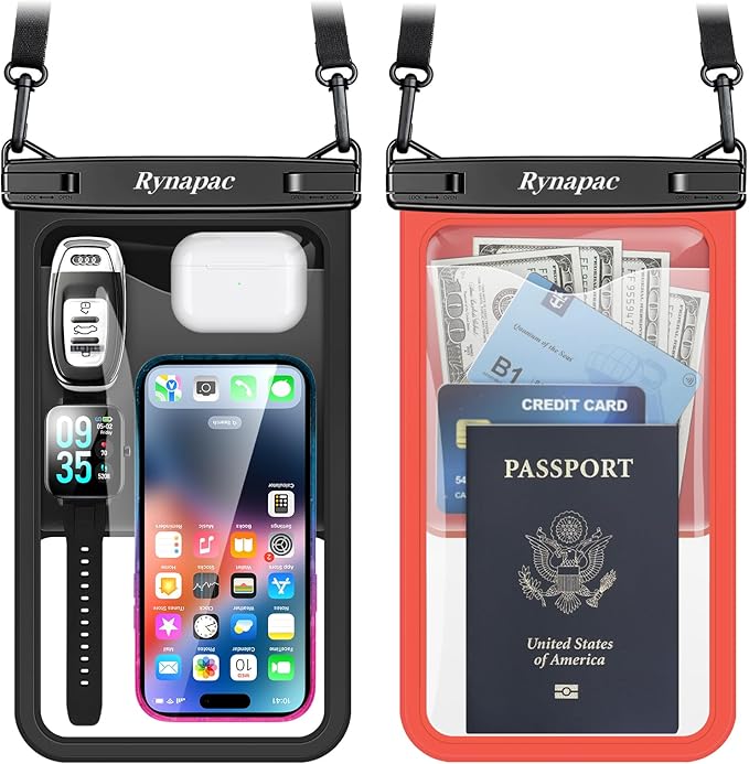 [Up to 10"] Large Waterproof Phone Pouch Bag - 2 Pack Waterproof Phone Case for iPhone 17 16 15 Pro Max Galaxy S25 S24 Ultra, IPX8 Cellphone Water Protector Pouch Beach Essentials Travel Must Haves