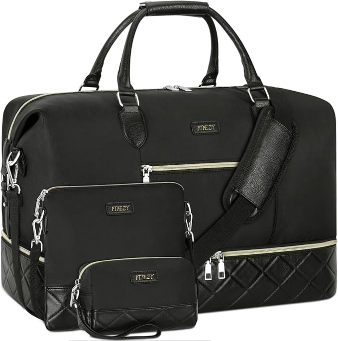 Weekender Bag for Women, Travel Duffel Bag Carry On Overnight Bag with Shoe Compartment Large Nylon Travel Weekend Tote Bag