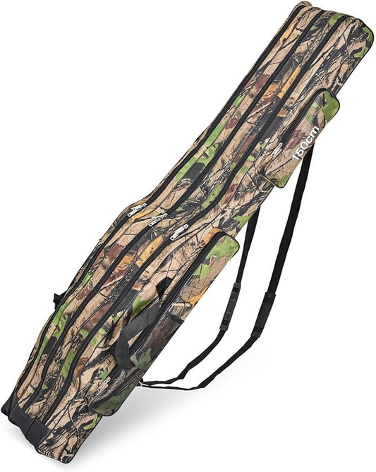 3 Layers Fishing Pole Bag,Portable 3 Layers Oxford Folding Rod Carry Case,Fishing Reel Tackle Storage Bag Case