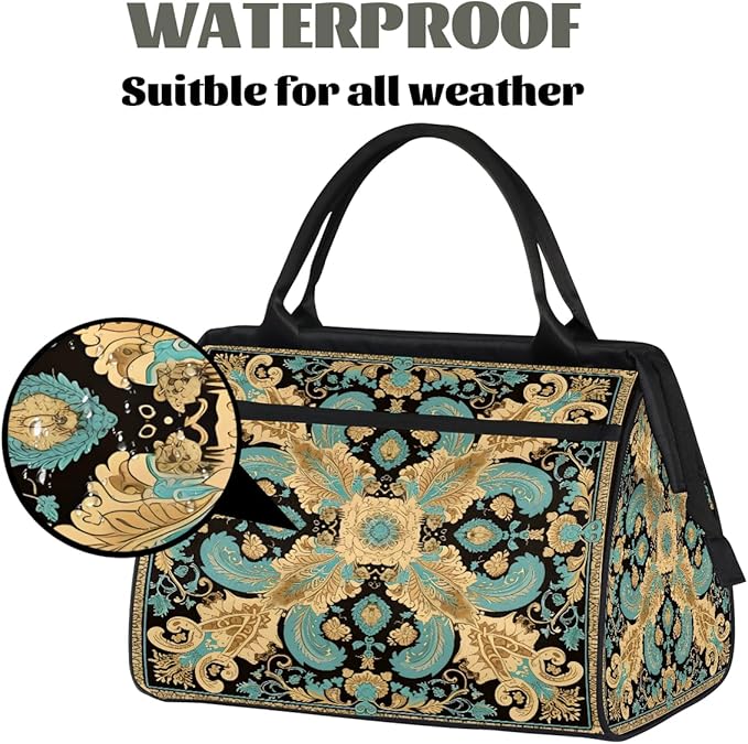 Travel Duffle Bag, Bohemian Print Florals Overnight Weekender Tote Bag for Women Men Waterproof Carry On Luggage with Zipper Lightweight Sport Gym Bag for Traveling Yoga Camping Traveling Gifts