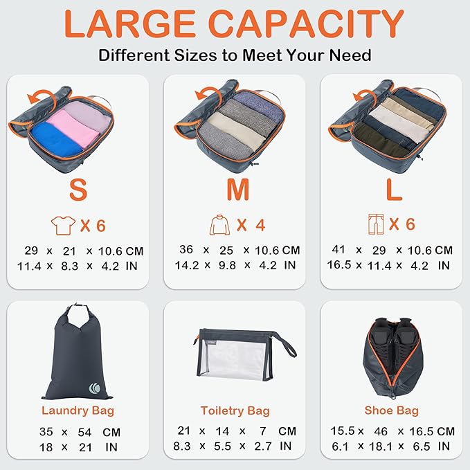 Cipway Compression Packing Cubes, Lightweight Travel Luggage Organizers with Shoe Bag, Toiletry Bag & Laundry Bag, Travel Essentials for Carry on Suitcase (8 Piece,Gray)