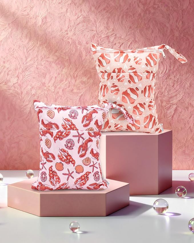 ALVABABY 2pcs Cloth Diaper Wet Dry Bags Waterproof Reusable with Two Zippered Pockets Travel Beach Pool Daycare Soiled Baby Items Yoga Gym Bag for Swimsuits or Wet Clothes 2LM23