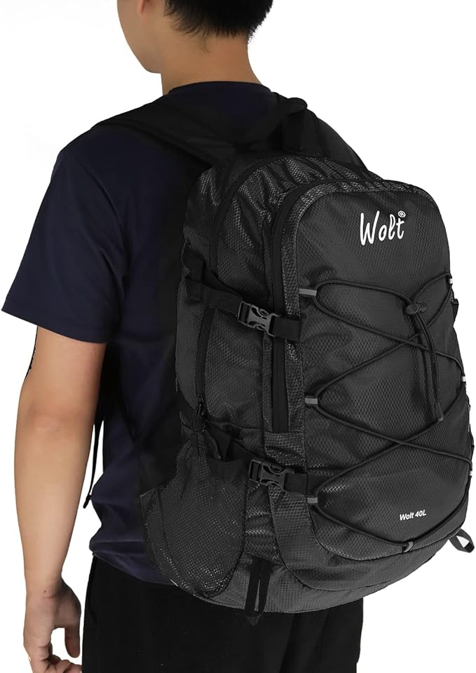 WOLT 40L Packable Travel Backpack, Foldable Lightweight Backpack for Men Women,Waterproof Hiking Bag for Outdoor Camping (Black)