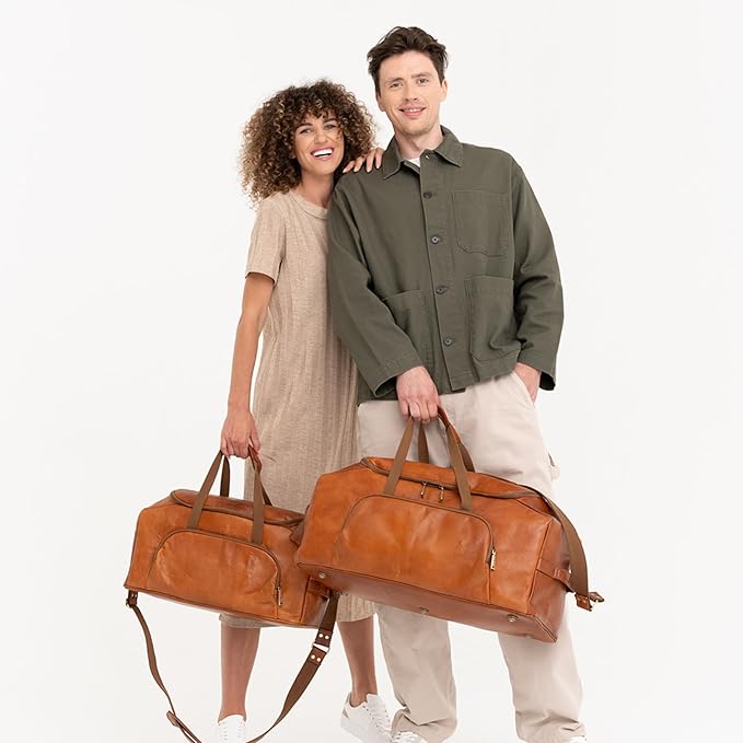 Berliner Bags Vintage Genuine Leather Duffle Denver M for Travel or the Gym, Weekender Bag, Overnight Bag for Men and Women - Brown