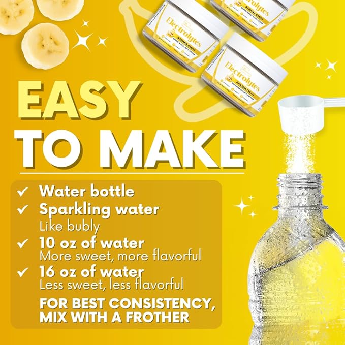 Zero Sugar - Banana Cream Electrolytes Powder - Refreshing Hydration - Caffeine Free Energy with All Natural Ingredients - Vegan, Keto & Paleo - Sugar Free Electrolytes Powder Drink Mix - 37 Servings