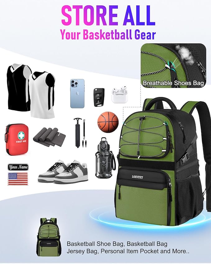 Basketball Bag Backpack with Ball Holder Shoes Compartment, Large Basketball Accessories Sports Bag