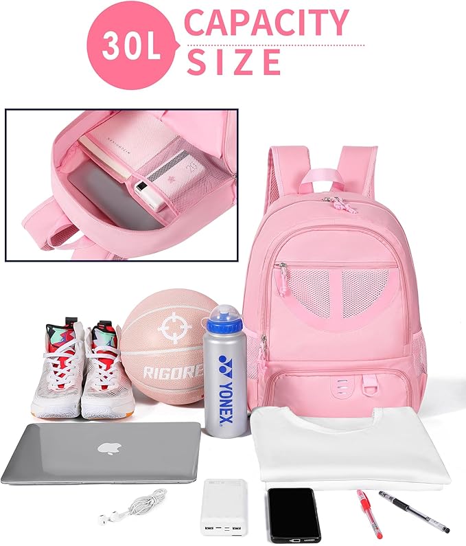 Basketball Bag Backpack for Men Women with Ball & Shoes Compartment 30L Capacity Lightweight Breathable Boys Girls Soccer Ball Bag Backpack Fit Volleyball Football Sports Travel School Gym
