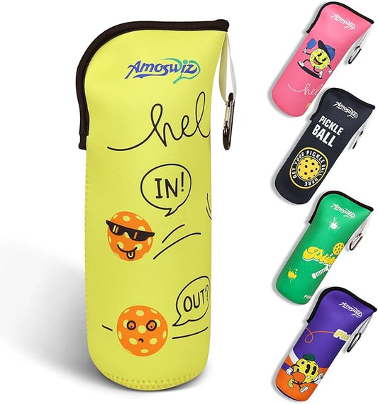 Pickleball Ball Holder - 1 Pc Pickle Ball Storage Bag, Portable Tennis Pouch with Hook for Fence, Premium Neoprene Material Bottle Holder, Pickleball Accessory Black Red Green Yellow Color