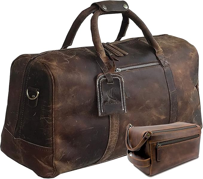 Genuine Buffalo Leather Travel Duffle Bag | Overnight Weekend Leather Bag | Sports Gym Duffel for Men Travelling Combo With Toiletry
