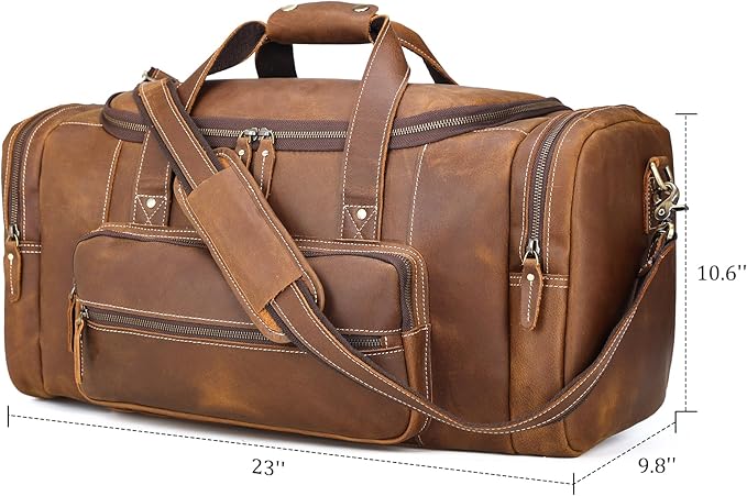 Polare 23" Full Grain Cowhide Leather Gym Duffle Weekender Overnight Travel Duffel Bag For Men