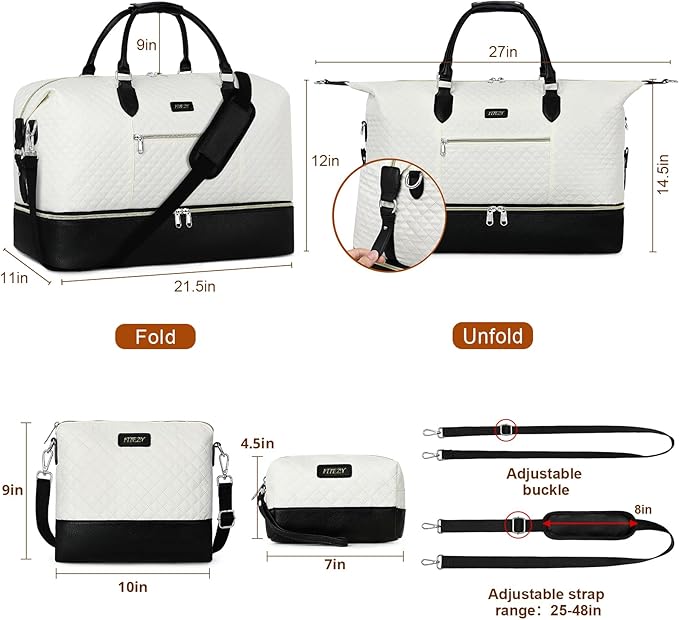 Weekender Bag for Women, Travel Duffel Bag Carry On Overnight Bag with Shoe Compartment Large Nylon Travel Weekend Tote Bag