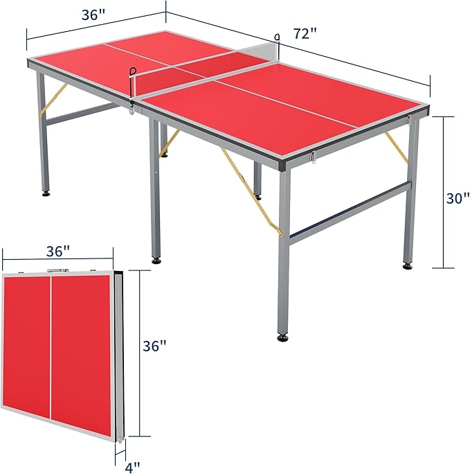 Portable Ping Pong Table,6X3 ft Professional Indoor/Outdoor Table Tennis Tables Game with Net for Adults/Teens,2 Tennis Paddles and 3 Balls- Quick Assembly