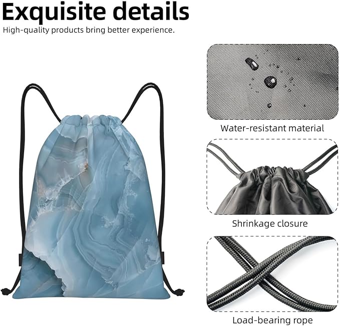 Blue Marble Pattern Drawstring Backpack Bag - Sports Gym Sack For Women Men