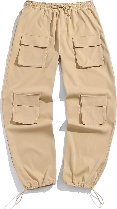 ZAFUL Men's Parachute Pants Casual Baggy Cargo Drawstring Trouser