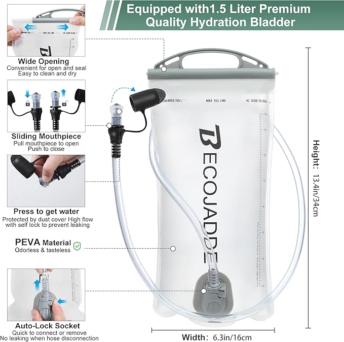 BECOJADDE Running Vest Hydration Backpack for Men Women, 5L Lightweight Running Backpack Hydration Pack for Marathon, Trail, Cycling, Hiking, Jogging