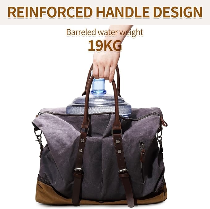 FENGDONG Weekender Bag Large Overnight Bag for Men Women Tote with Shoe Compartment Canvas Carry on Luggage Bag Travel Duffel Bag Gray