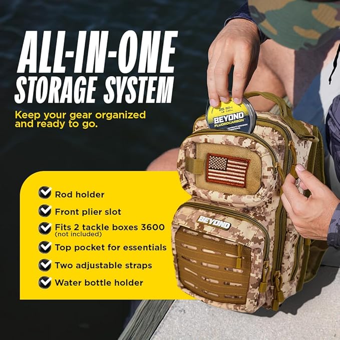Beyond Fishing Tackle Backpack- The Voyager Tactical Fishing Storage Bag - Lightweight & Compact Bag For Fishing