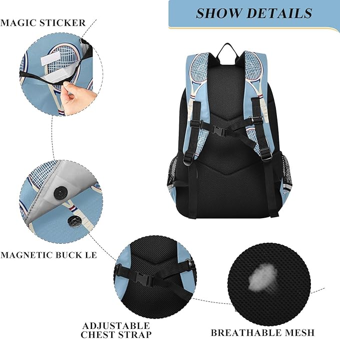 ALAZA Tennis Racket Blue Laptop Backpack Purse for Women Men School Bag 17 Inch Bookbag Student Boys Girls Travel Casual Daypack