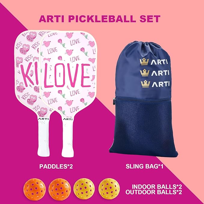 ARTI Pickleball Paddles Set of 2-USAPA Approved Fiberglass Surface Pickleball Set,2 Pickleball Rackets, 4 Balls and 1 Portable Carry Bag