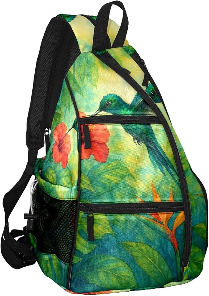 Pickleball Bag Hummingbird Green Pickle Ball Backpack for Women Men Premium Lightweight Crossbody Sling Bag Sports Backpack for Pickleball Paddle Tennis
