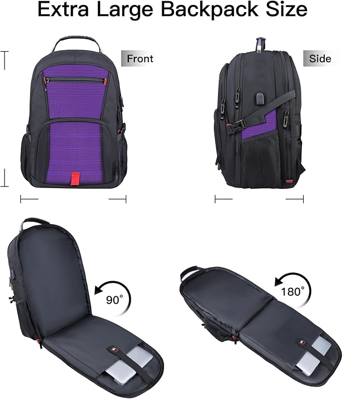ANTERK Extra Large Backpack, Travel Laptop Backpack, Sturdy TSA Water Resistant 17.3 Inch Carry on Backpacks with USB Port, Anti Theft Business Computer Backpacks Gifts for Men Women, Purple