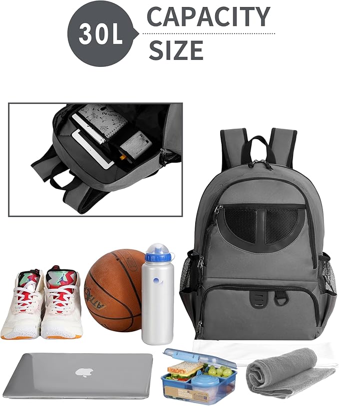 Basketball Bag Backpack for Men Women with Ball & Shoes Compartment 30L Capacity Lightweight Breathable Boys Girls Soccer Ball Bag Backpack Fit Volleyball Football Sports Travel School Gym