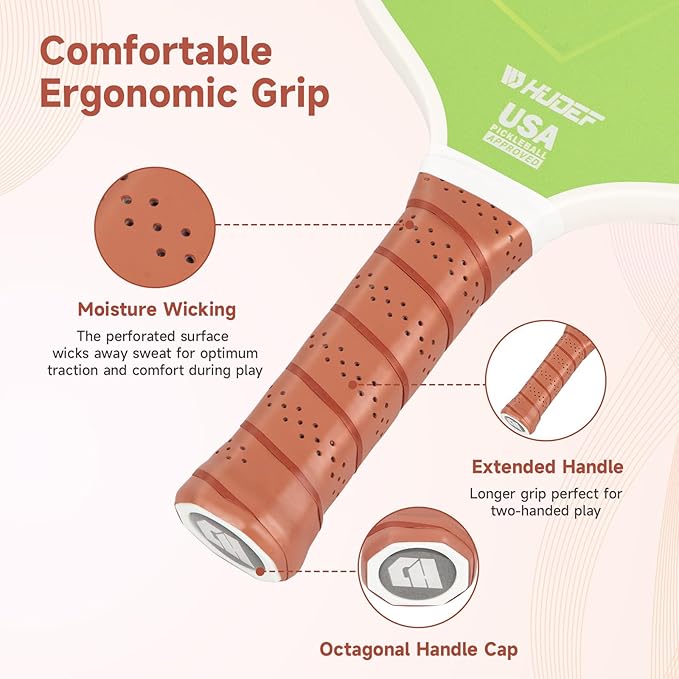 HUDEF USAPA Pickleball Paddles Set: Graphite & Fiberglass Honeycomb Core, 4 Outdoor Balls, PU Leather Carry Bag
