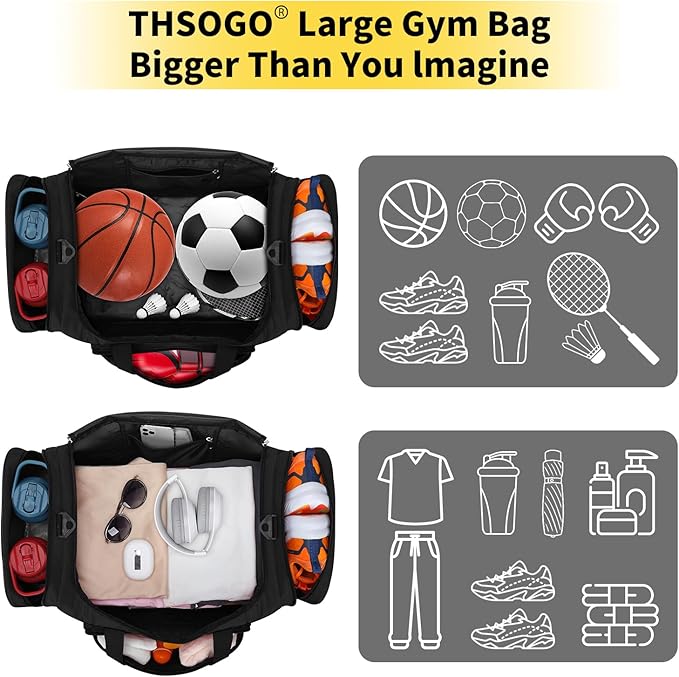 22 inch Gym Bag for Men - 55L Large Travel Duffle Bag Sports Equipment Bag with Multiple Zippered Pockets,Outdoor Workout Duffle Bag for Overnight Weekend - Black