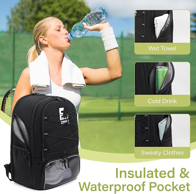 Tennis Bag,Pickleball Bag with Shoe Compartment and Cooler,Fence Hook Design Basketball Backpack for Tennis/Pickleball/Basketball Sport