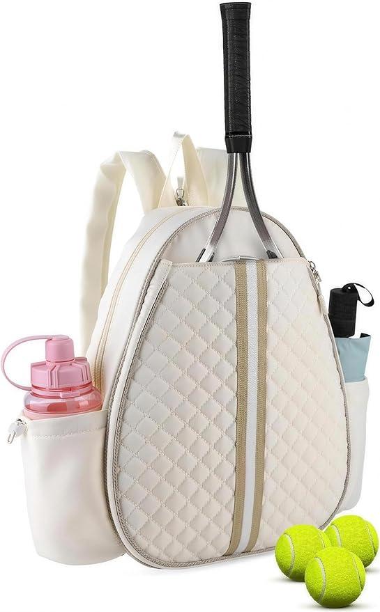 Tennis Racket Bag, Tennis Bags for Women, Quilted Sling Crossbody Backpack with Hook, Water Resistant Tennis Racket Cover for Pickleball, Racketball
