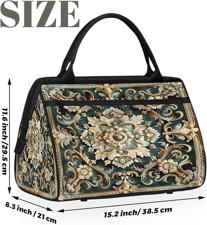 Travel Duffle Bag, Tile Flowers Ornament Overnight Weekender Tote Bag for Women Men Waterproof Carry On Luggage with Zipper Lightweight Sport Gym Bag for Traveling Yoga Camping Traveling Gifts